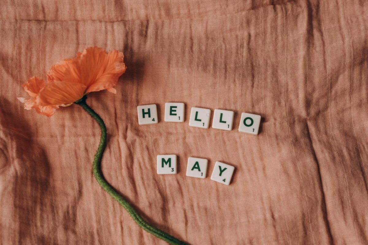 a beautiful flower beside scrabble tiles