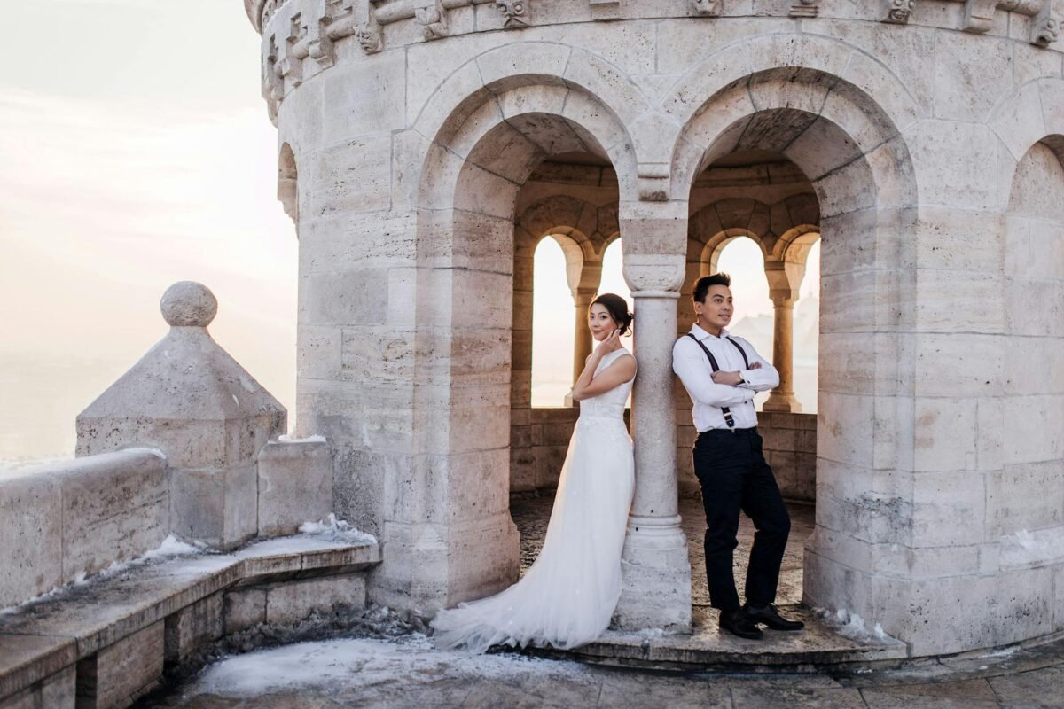 newly couple standing on the building